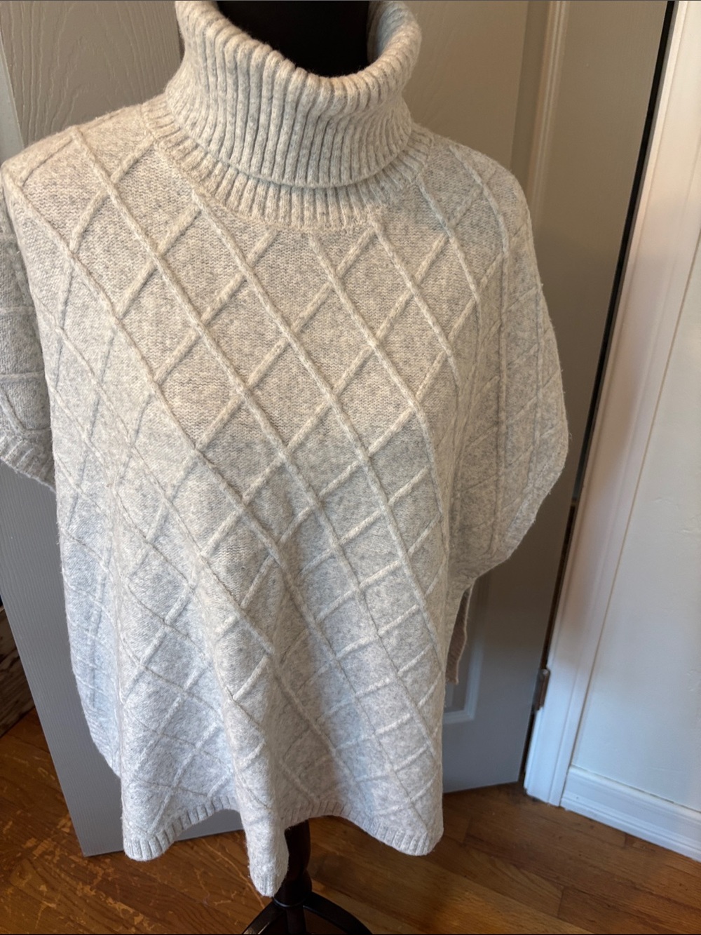 LOFT Light Gray Cable-Knit Turtleneck Poncho